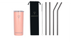 RUSH SALMON PINK + COMFY BLACK - Drinkbeker met rvs rietjes - Zwart - 470ml - rietjes 21.5cm