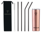 DRINKONLOVE - TEAM LEADER ROSÉ GOLD + COMFY BLACK - Drinkbeker met rietjes - RVS - Rosé goud - Zwart - 12 uur koud - 6 uur warm - 600ML - 20,5 cm hoog