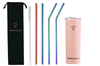 DRINKONLOVE - TEAM LEADER SALMON PINK + COMFY RAINBOW - Drinkbeker met rietjes - RVS - Zalm roze - regenboog - 12 uur koud - 6 uur warm - 600ML - 20,5 cm hoog